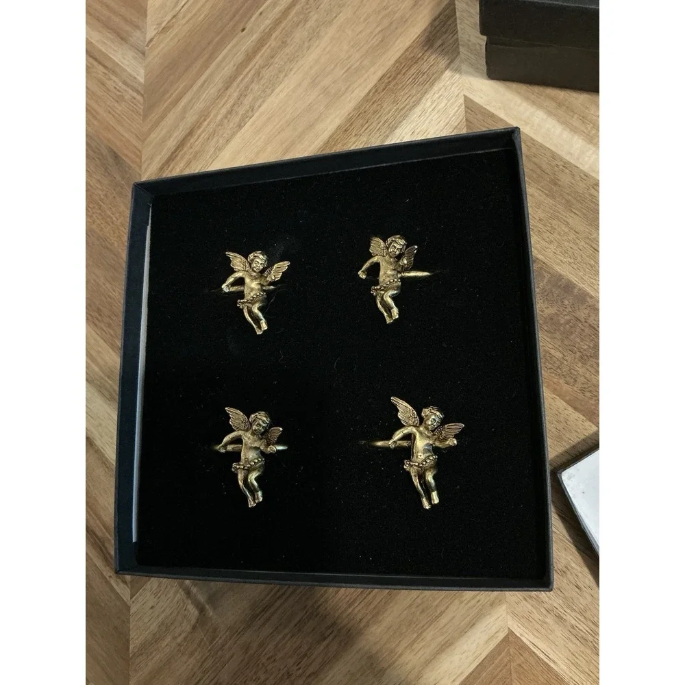 Vintage Gold Tone Cherub Napkin Ring Holders Set Of 4 In Box - Metal?